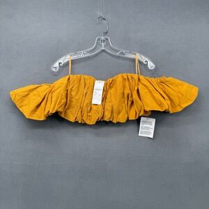 ASOS Edition Crop Top Yellow Off Shoulder Ruffle US 6 Linen Blend Zip Back